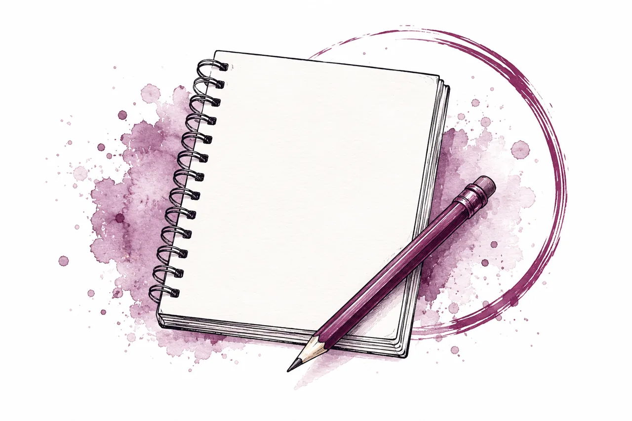 Watercolor illustration of a notebook and pencil, representing creating consistent content