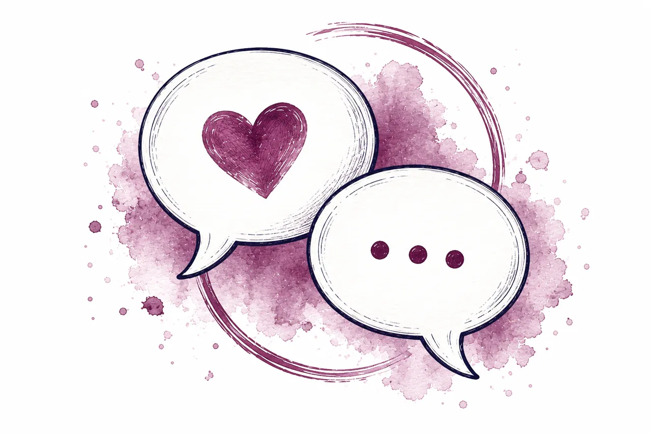 Watercolor illustration of two speech bubbles with a heart, representing engaging with your audience
