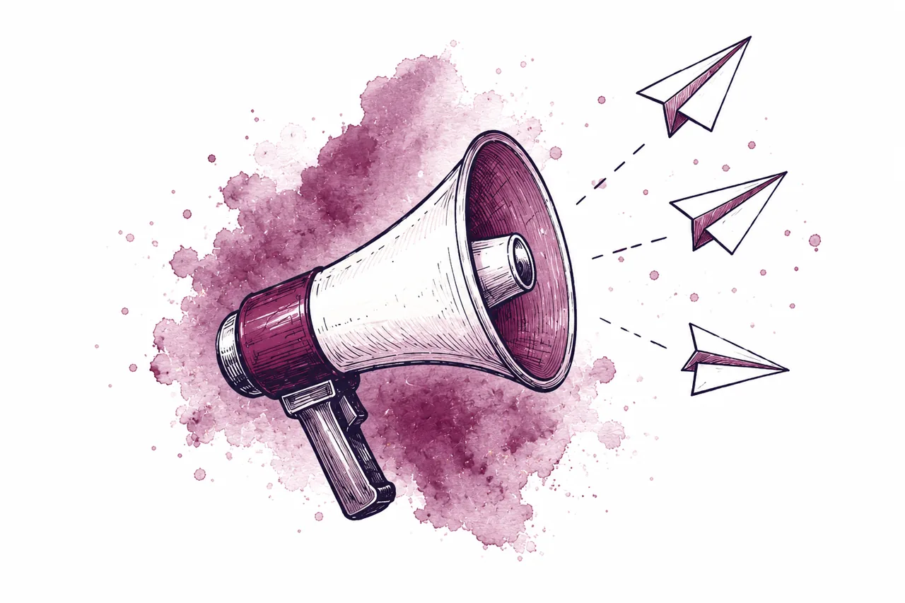Watercolor illustration of a megaphone with paper planes, representing promoting your offers