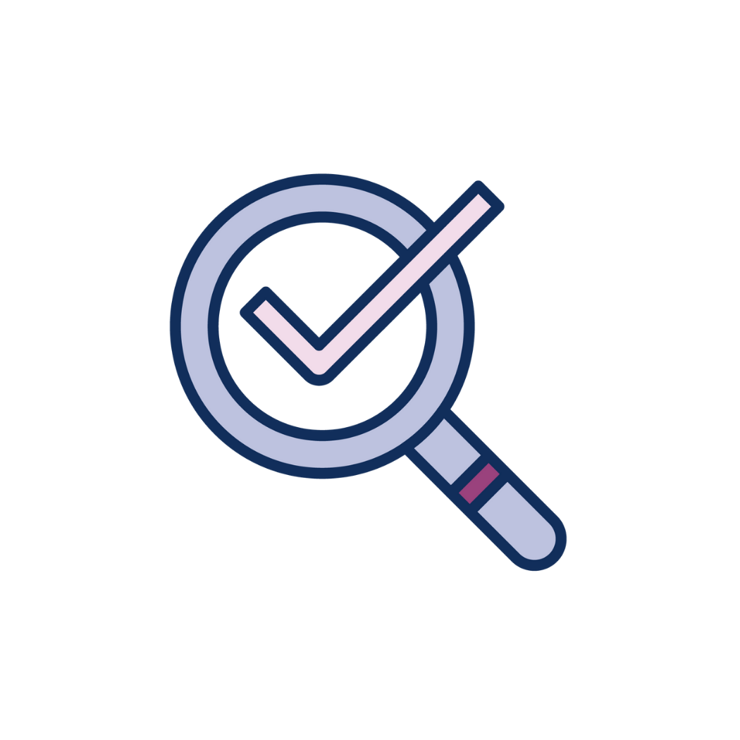 icon of magnifying glass and a checkmar,
