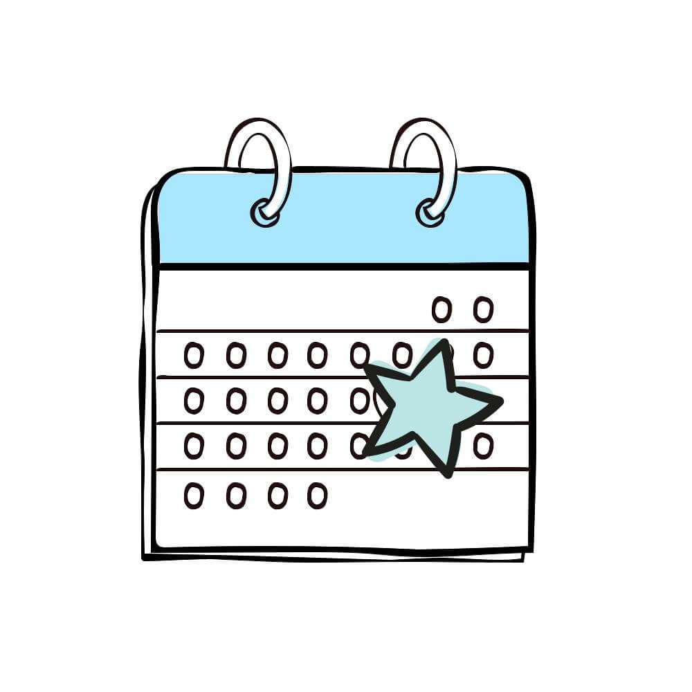 calendar doodle icon with a star on a date
