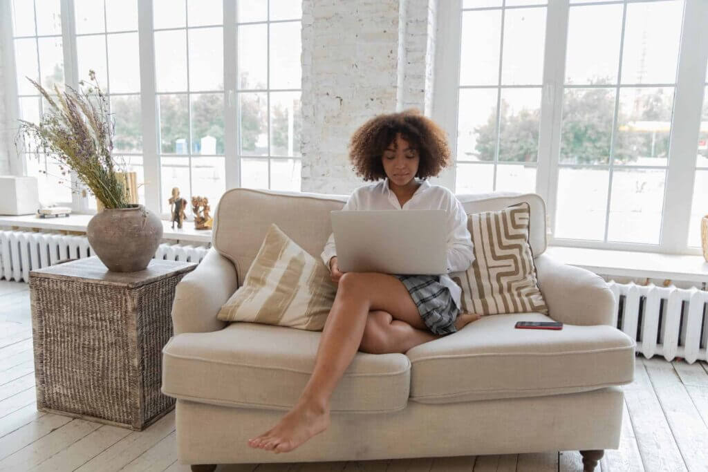 Woman building website authority with blog content