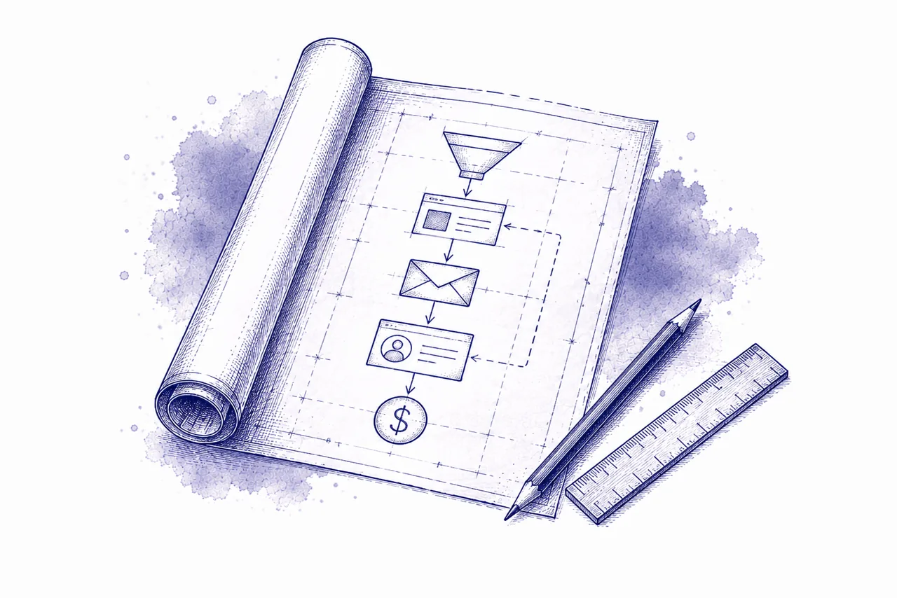 Watercolor illustration: a sales funnel blueprint