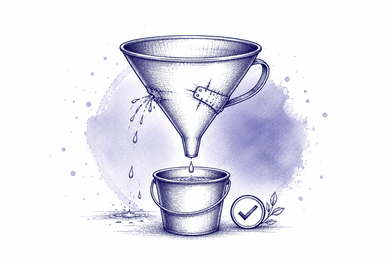 Watercolor illustration: fixing a leaky sales funnel