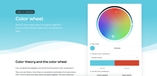 screenshot of the homepage on Canva's color wheel