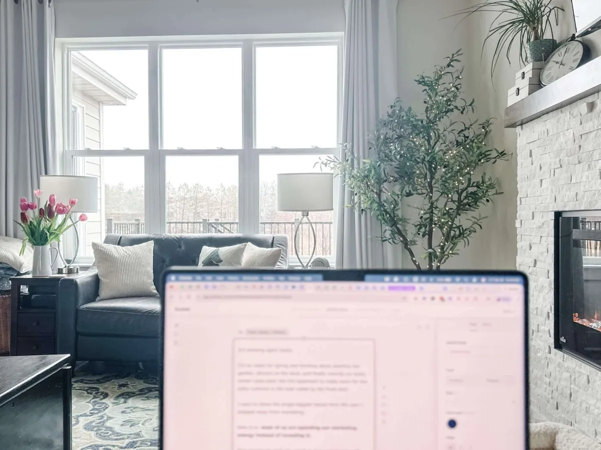 Photo of my living room as I write about my sustainable marketing strategy.