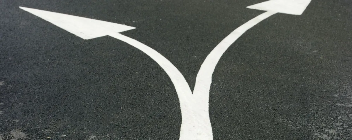 two arrows making a Y and pointing in different directions this or that
