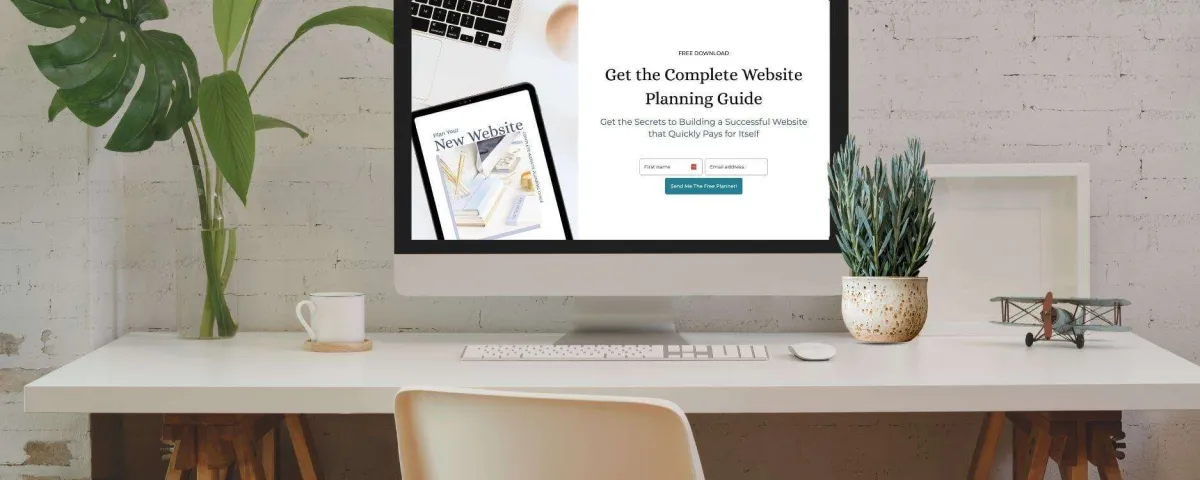 mockup of a computer showing an opt-in page to generate leads