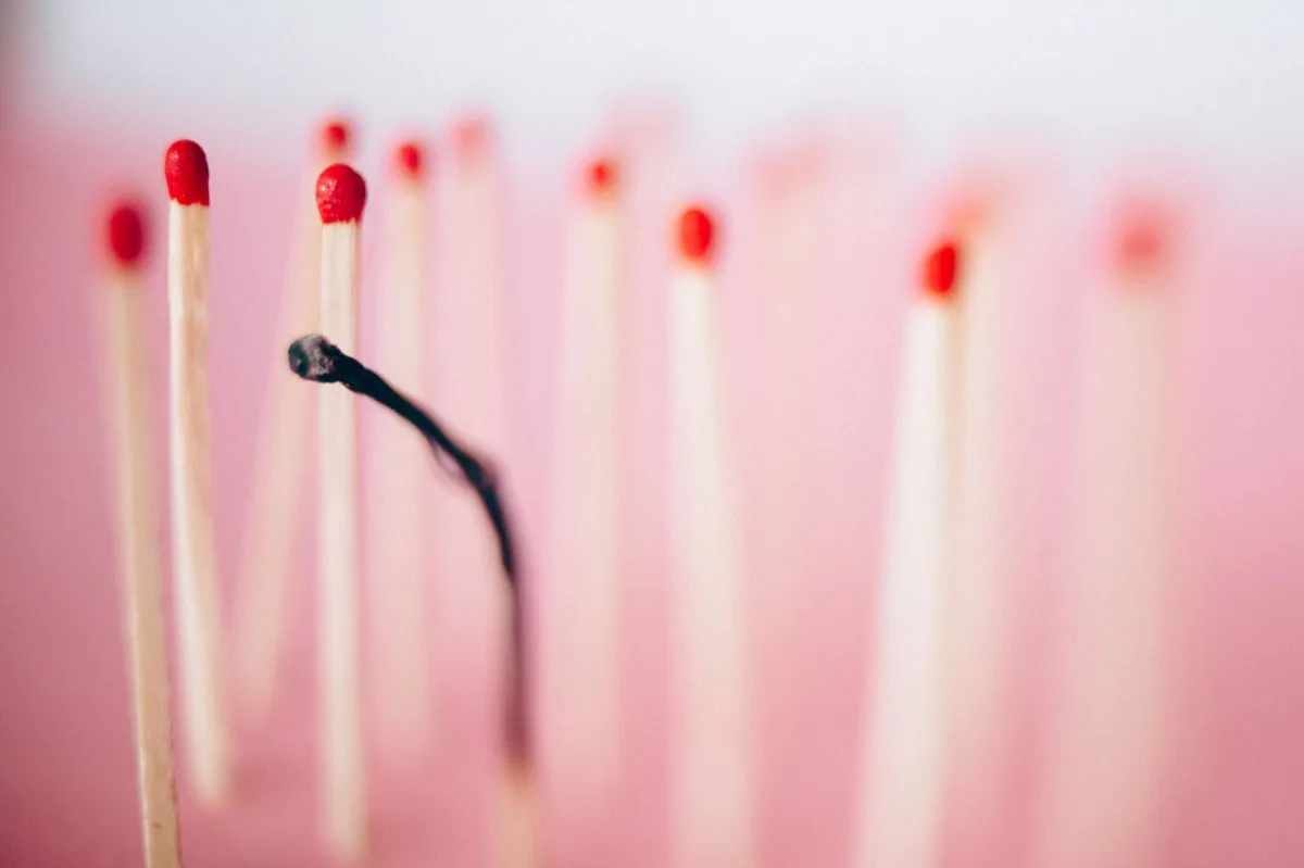 Matches with one burned out representing the business burnout cycle so many of us go through.