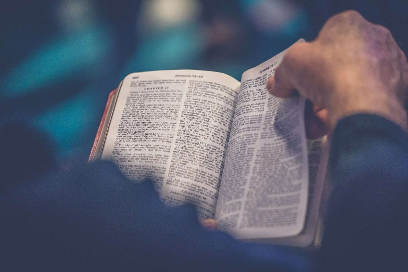person's hand holding bible page