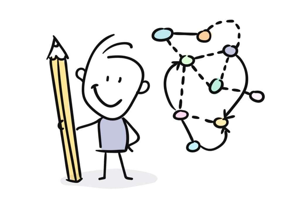 doodle cartoon strategy person holding pencil drawing
