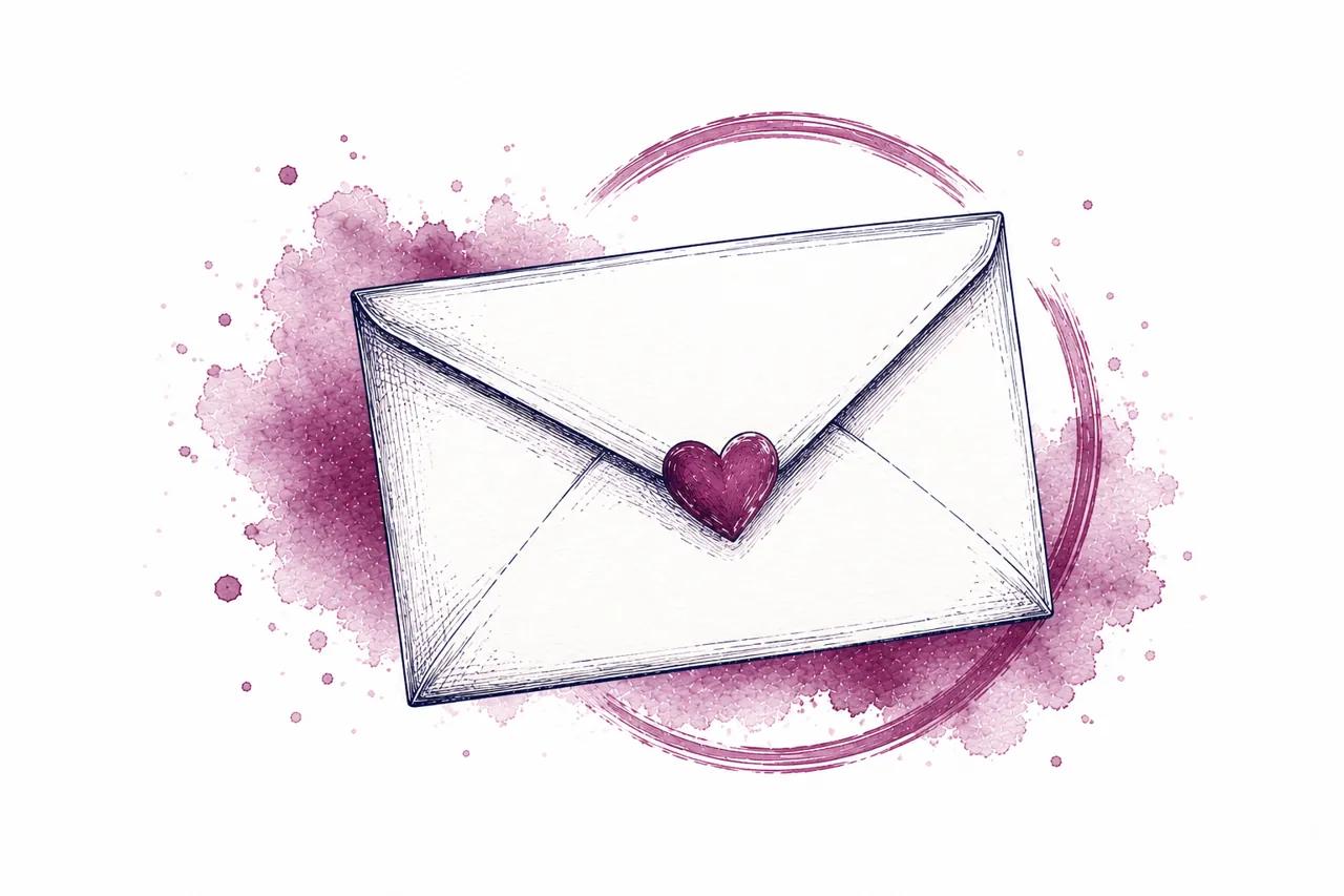 Watercolor illustration of an envelope with a heart, representing scheduling etiquette and good communication
