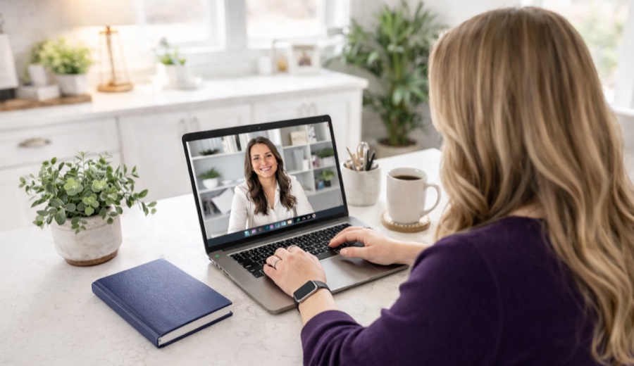 Heather coaching a client on a video call