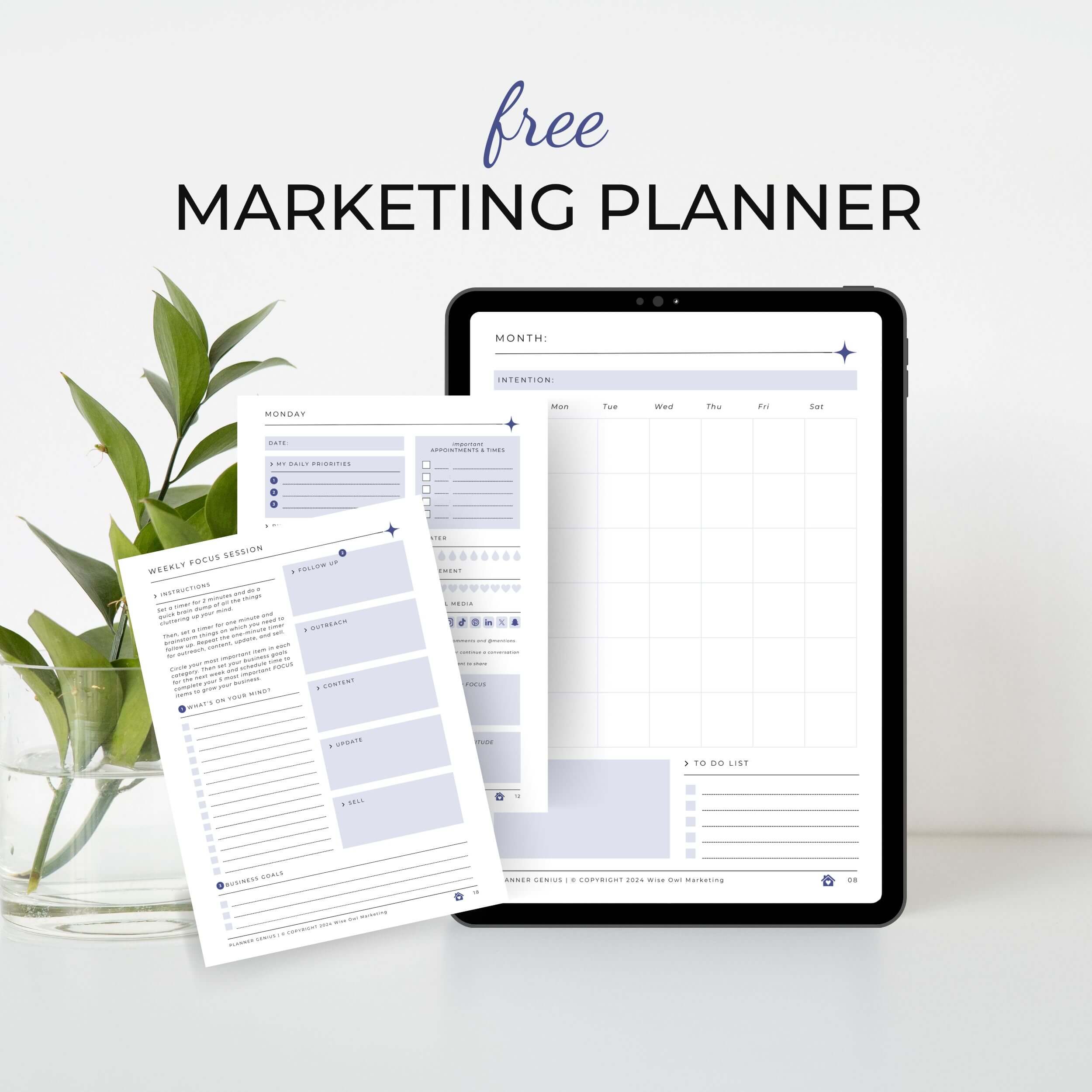 ipad mockup of a marketing planner