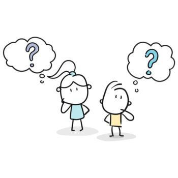 boy and girl cartoon doubting and questioning marketing