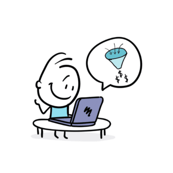 cartoon laptop funnel speech bubble