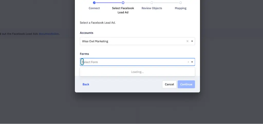 Step 12: screenshot of how to connect ActiveCampaign and Facebook Lead Ad Forms