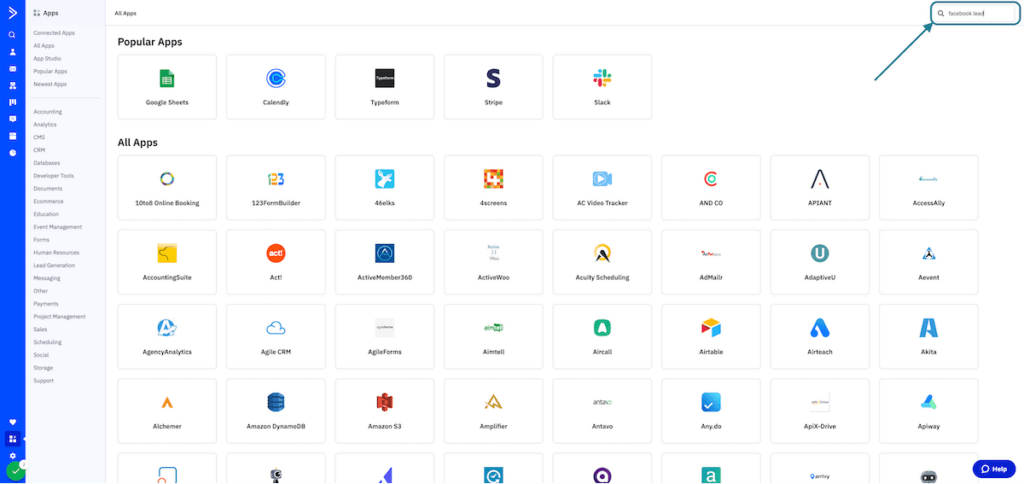 Step 2: screenshot of how to connect ActiveCampaign and Facebook Lead Ad Forms
