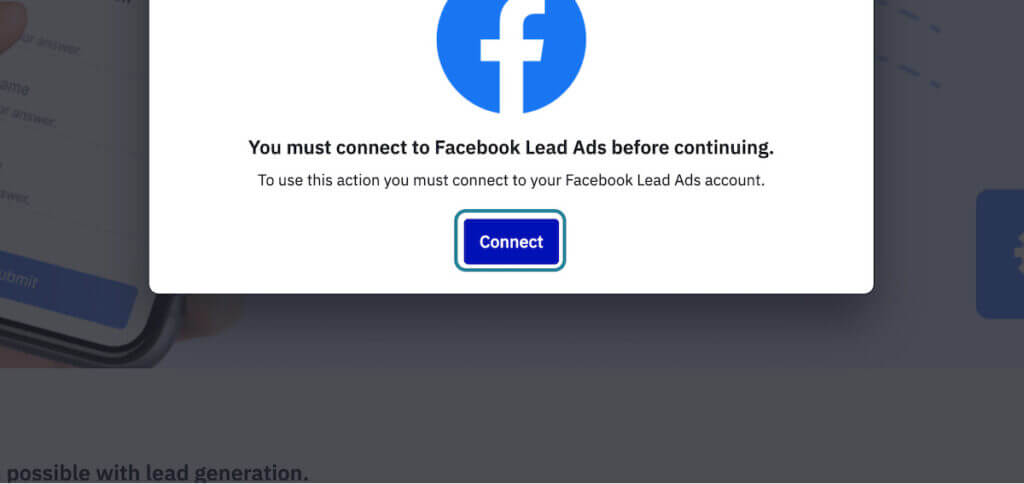 Step 5: screenshot of how to connect ActiveCampaign and Facebook Lead Ad Forms