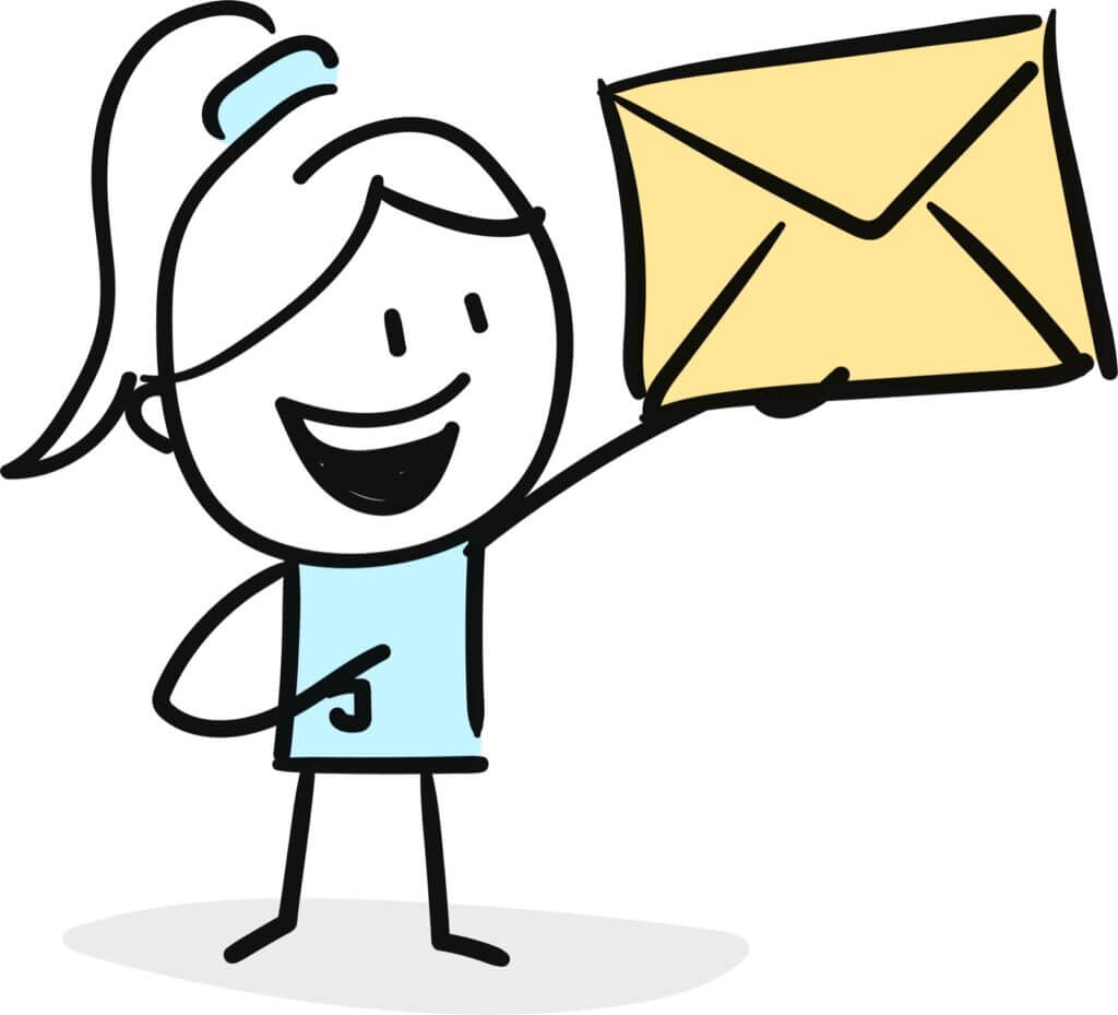 cartoon girl holding envelope to represent email marketing automation
