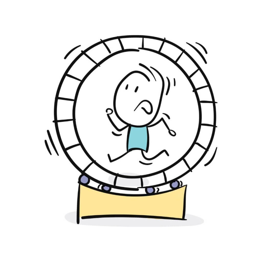 cartoon person runing on hamster wheel