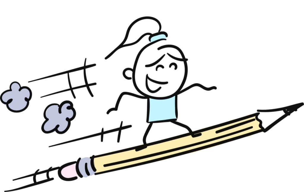 cartoon girl surfing a pencil - writing content