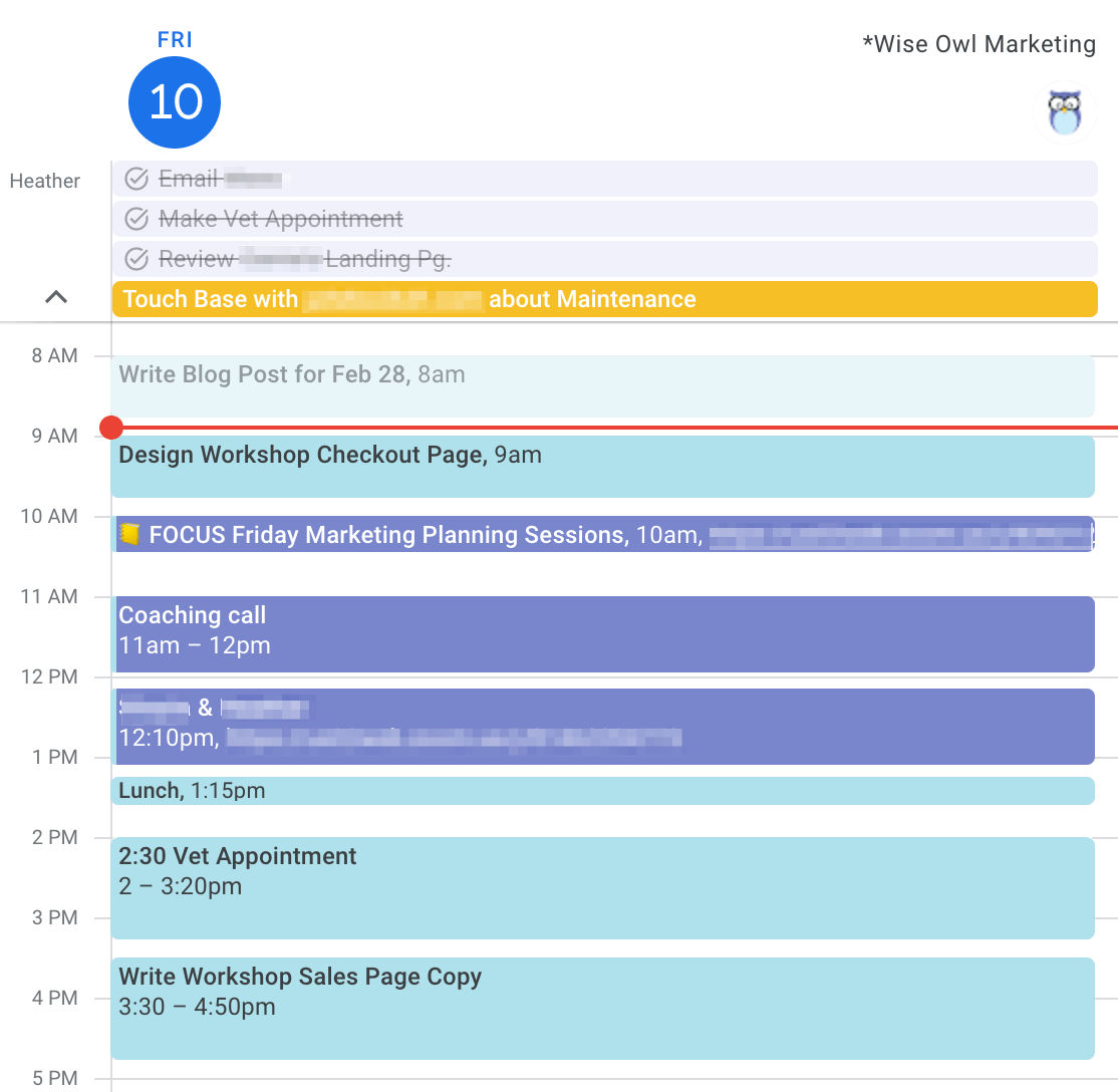 screenshot of how I use my calendar as a to-do list
