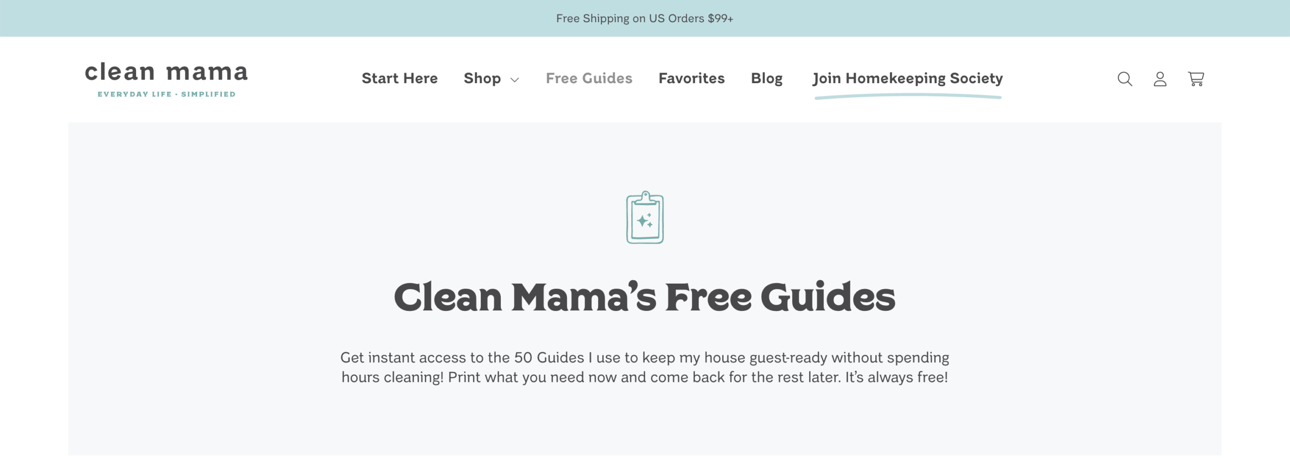 Screenshot of the Clean Mama resource library landing page
