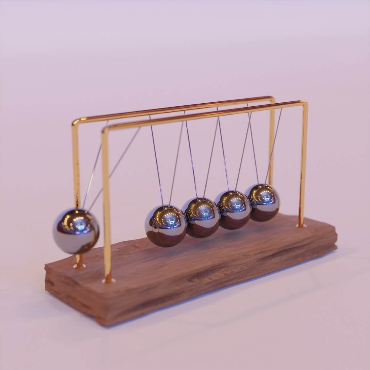 Action- reactions of project 365: a wooden stand with three metal balls on it