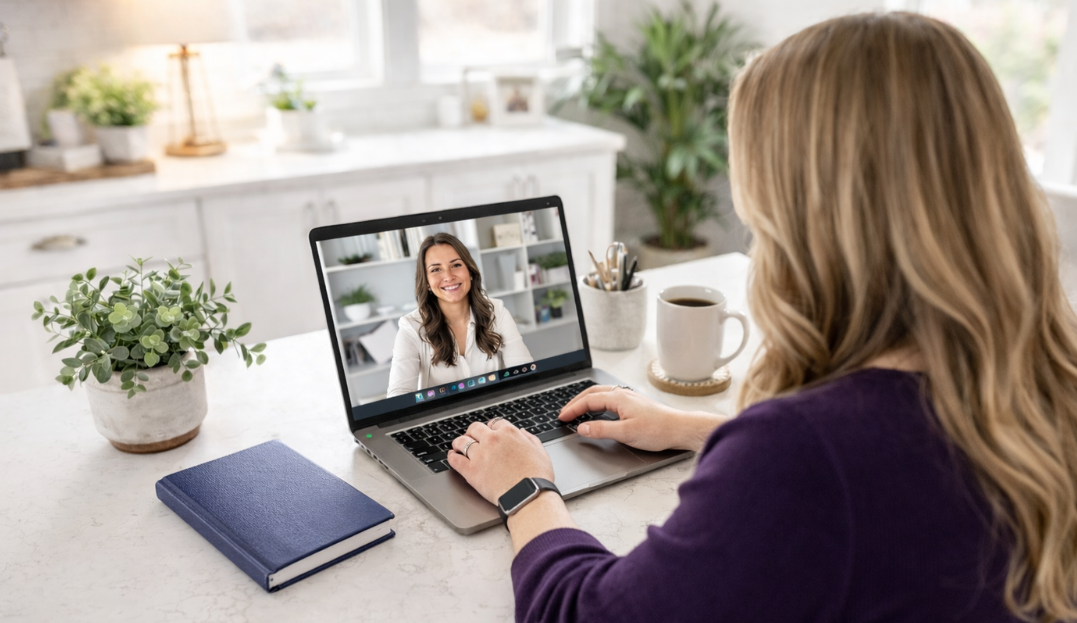 heather stephens consulting with a client via web conference