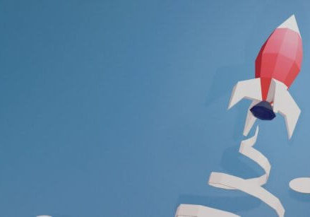 paper rocket spiraling up to the sky above the clouds