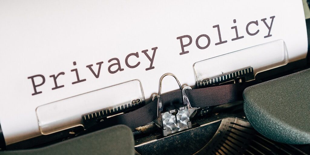 Typewriter showing Privacy Policy typed onto paper - Termageddon is my privacy policy tool of choice.