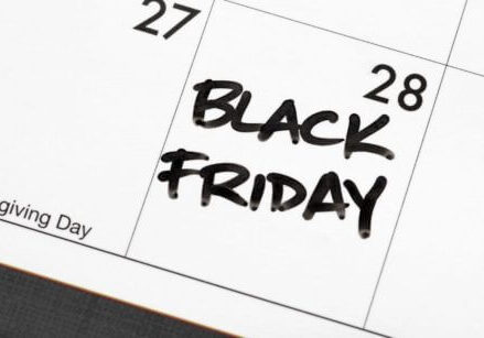 black and white calendar with the words Thanksgiving Day and Black Friday written on it
