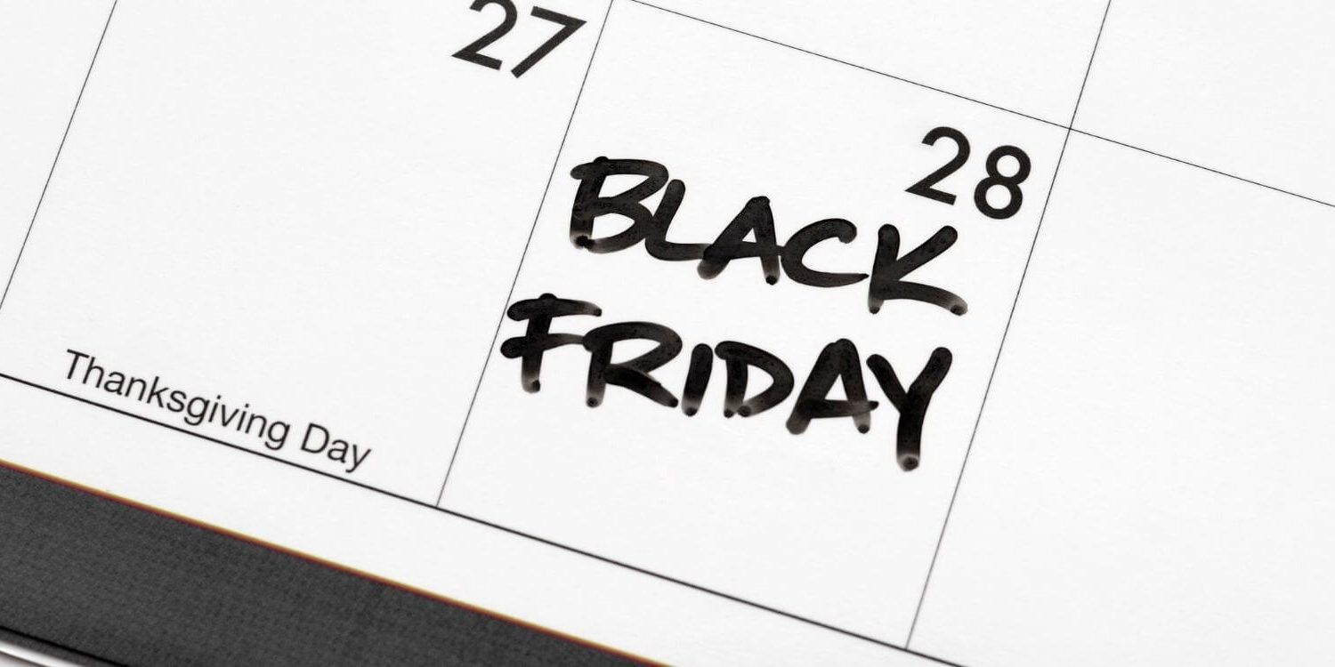 black and white calendar with the words Thanksgiving Day and Black Friday written on it
