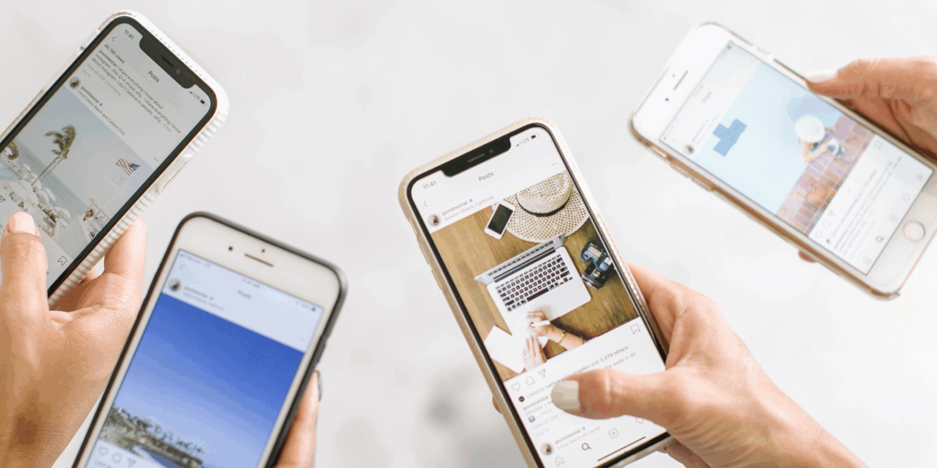 Several smart phones reflecting a multiplicity of brand voices