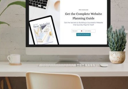 mockup of a computer showing an opt-in page to generate leads