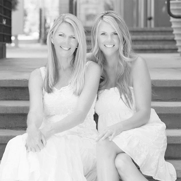 Black and white portrait of two authors I built a website and did marketing for, Janine Finny and Lori Muirhead