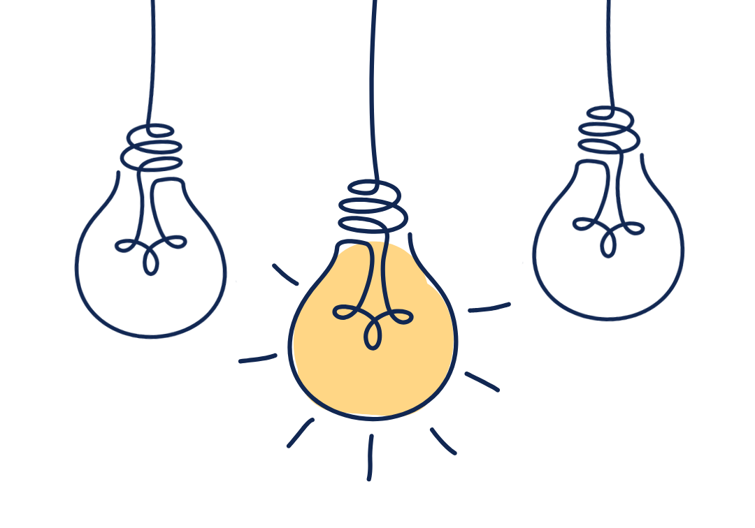 Light bulbs hanging - cautious creative with lots of ideas