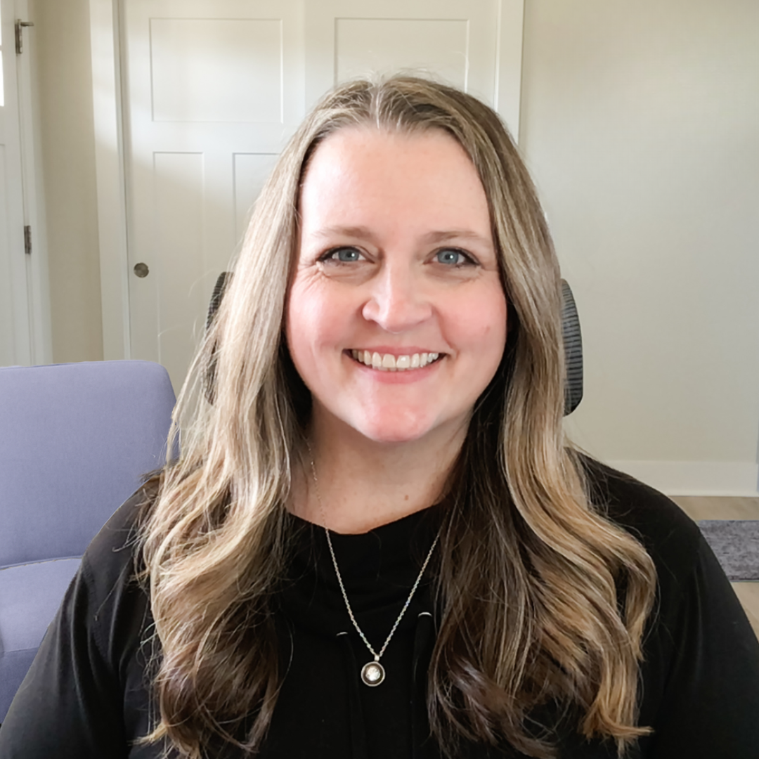 heather Stephens Black Shirt Lavender Chair