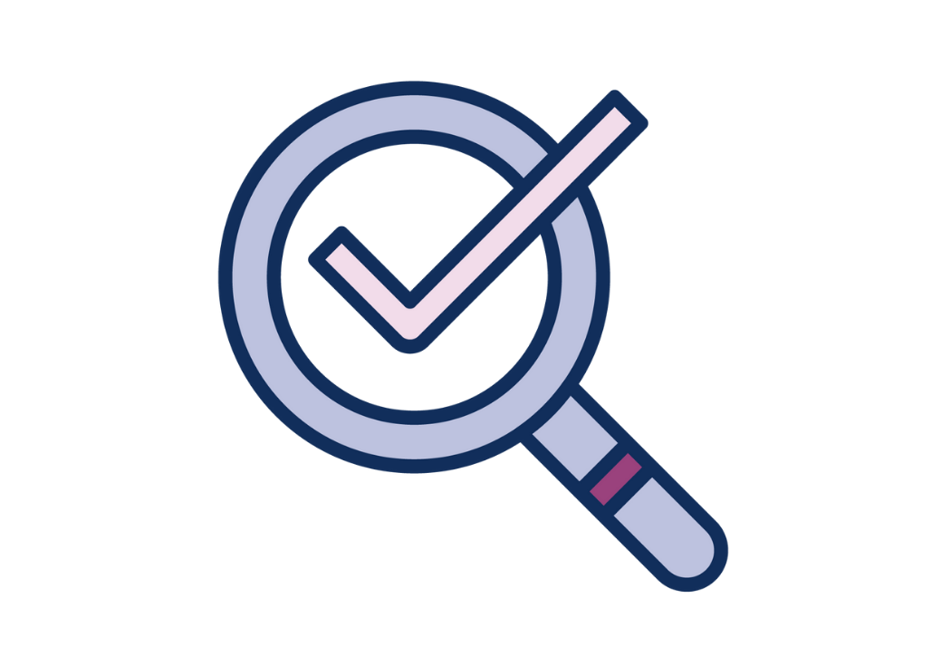 icon of magnifying glass and a checkmar,