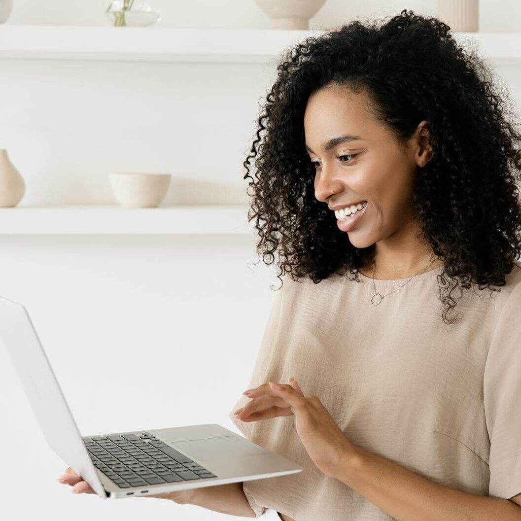 A woman using a laptop